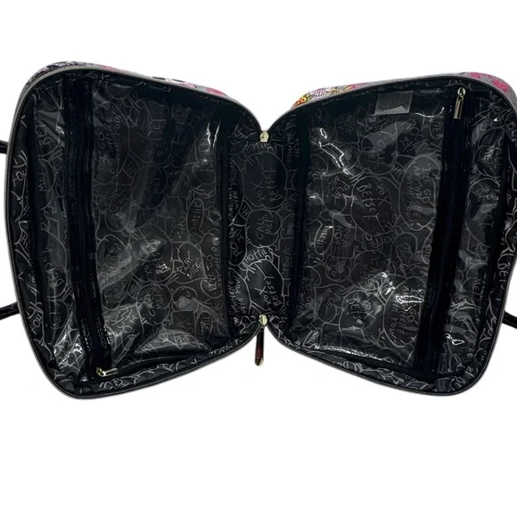 BETSEY JOHNSON Designer Pink Skull Rose Print Large Cosmetic Travel Vacation Bag - Picture 11 of 14